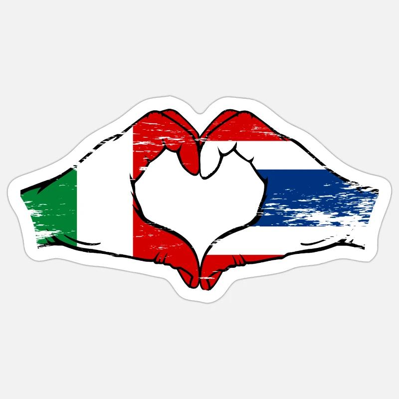 Italie Drapeau Thaïlande mains forme coeur utilisé - Sticker taille S (10 x 10 cm) - blanc mat