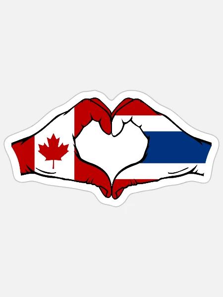 Kanada Thailand Flagge Hände Herzform - Sticker Größe S (10 x 10 cm) - Mattweiß