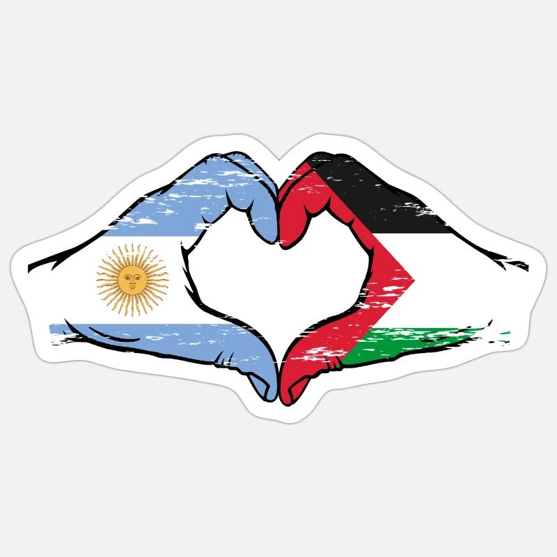Argentine Palestine Drapeau Mains Coeur Forme Utilisé - Sticker taille S (10 x 10 cm) - blanc mat