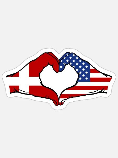 Dänemark USA Flagge Haende Herzform - Sticker Größe S (10 x 10 cm) - Mattweiß
