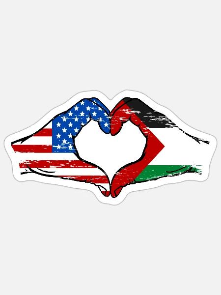 USA Palaestina Flagge Haende Herzform used - Sticker Größe S (10 x 10 cm) - Mattweiß