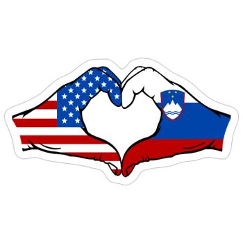 USA Slowenien Flagge Haende Herzform - Sticker Größe S (10 x 10 cm) - Mattweiß - Vorne