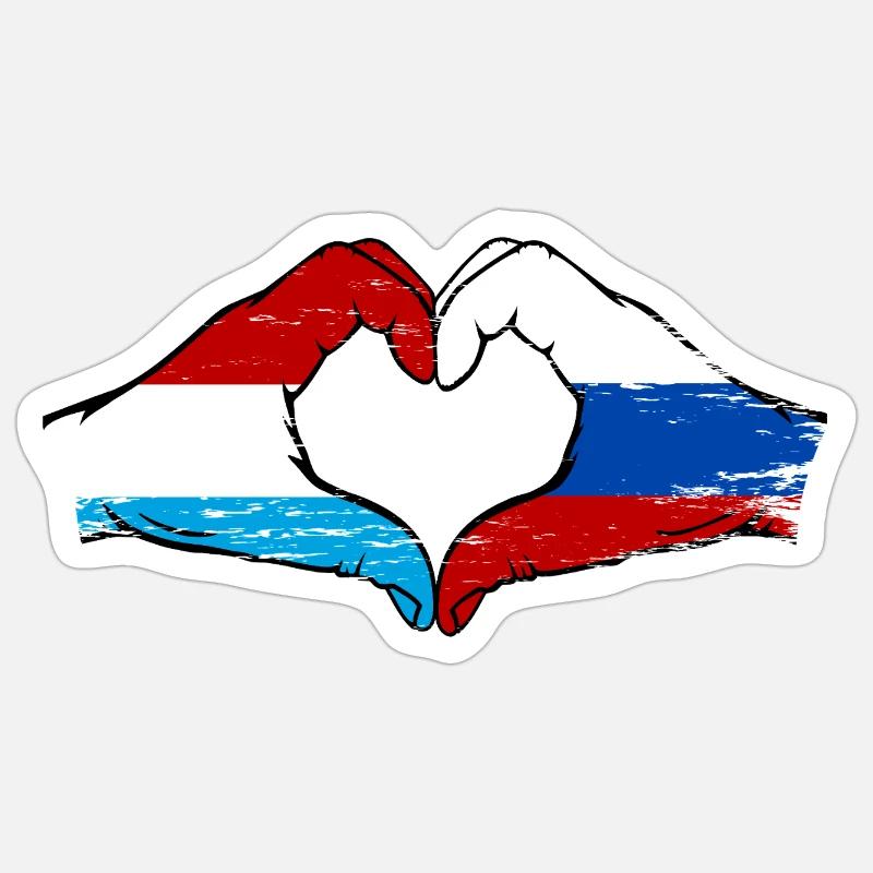 Luxembourg Russie drapeau mains forme coeur utilisé Sticker taille S (10 x 10 cm)