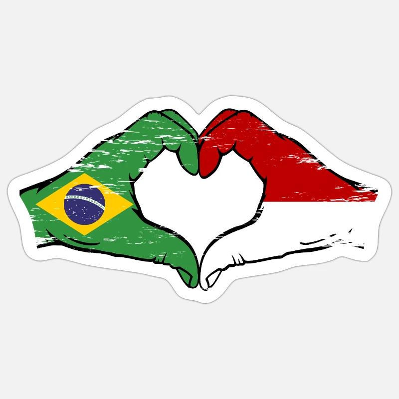 Brésil Monaco Drapeau Forme de Main Forme Coeur Utilisé Sticker taille S (10 x 10 cm)
