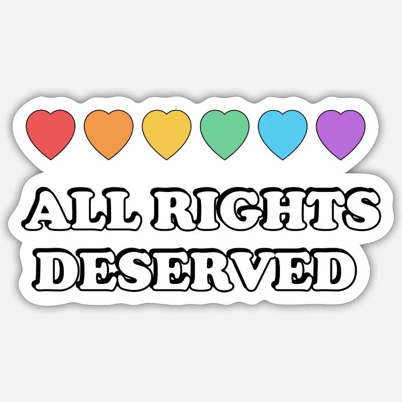 TUTTI I DIRITTI MERITATI Rainbow Hearts LGBT PRIDE - Sticker formato S (10 x 10 cm) - bianco opaco