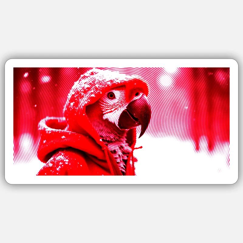 Roter Papagei mit rotem Kapuzenpullover - Sticker Größe S (10 x 10 cm) - Mattweiß