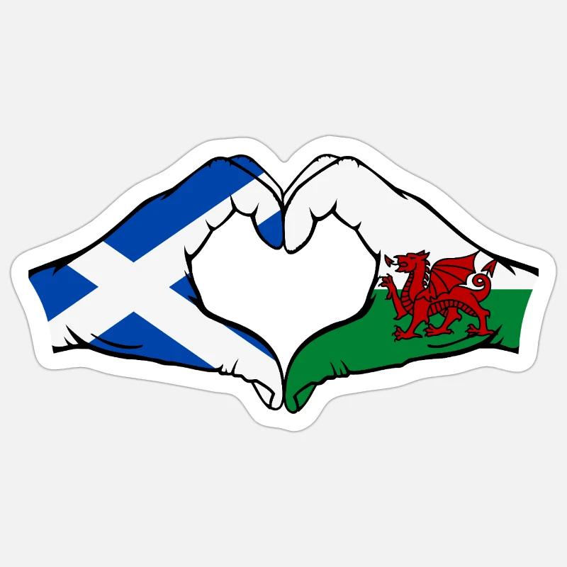 Ecosse Pays de Galles Drapeau Mains Coeur Forme - Sticker taille S (10 x 10 cm) - blanc mat
