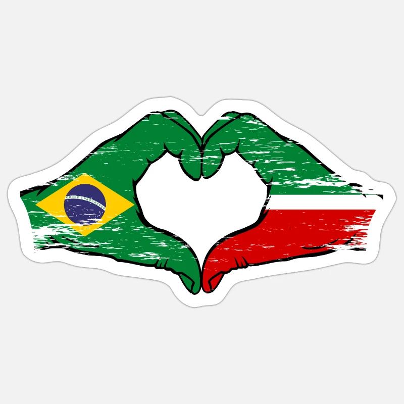 Brésil Tatarstan drapeau mains coeur utilisé - Sticker taille S (10 x 10 cm) - blanc mat