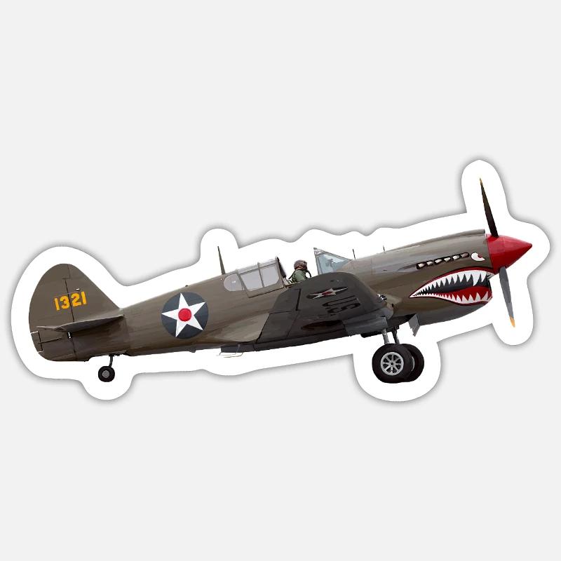 P-40 Warhawk - Sticker taille S (10 x 10 cm) - blanc mat