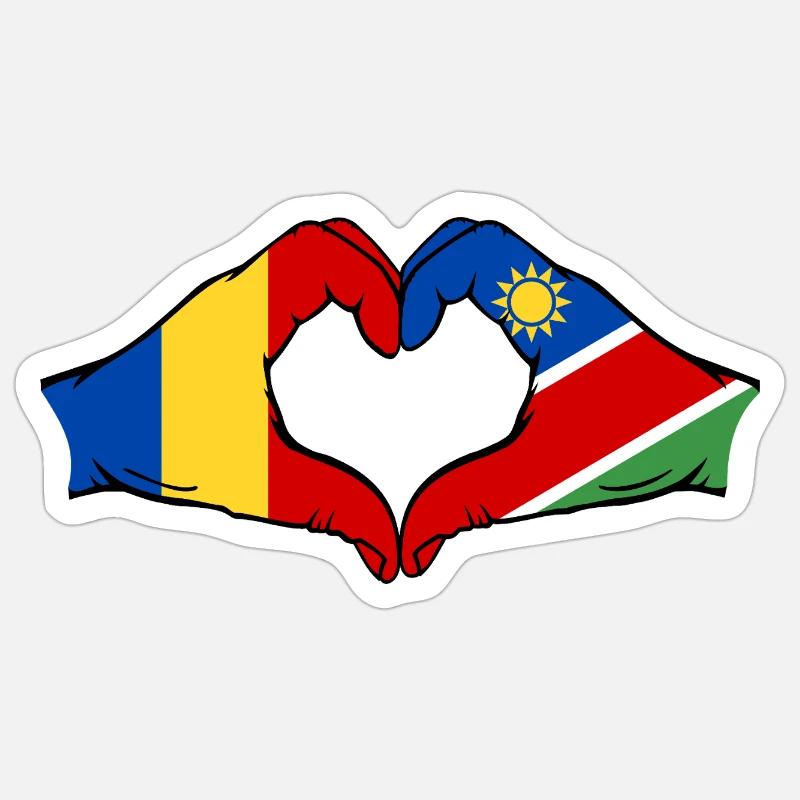 Rumänien Namibia Flagge Hände Herzform - Sticker Größe S (10 x 10 cm) - Mattweiß