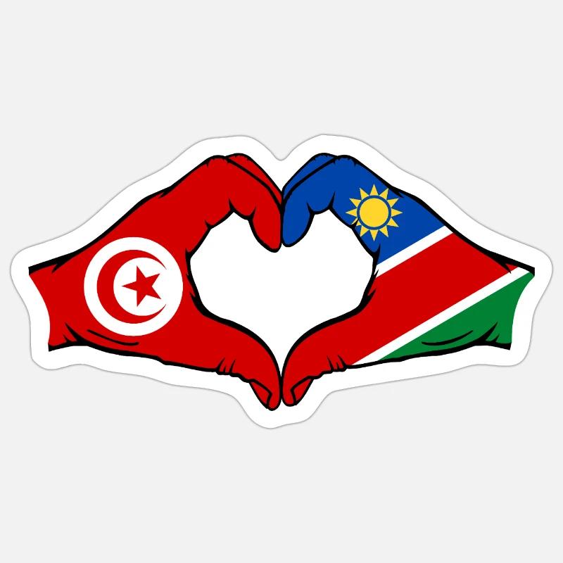 Drapeau Tunisie Namibie Mains Forme de cœur Utilisé Sticker taille S (10 x 10 cm)