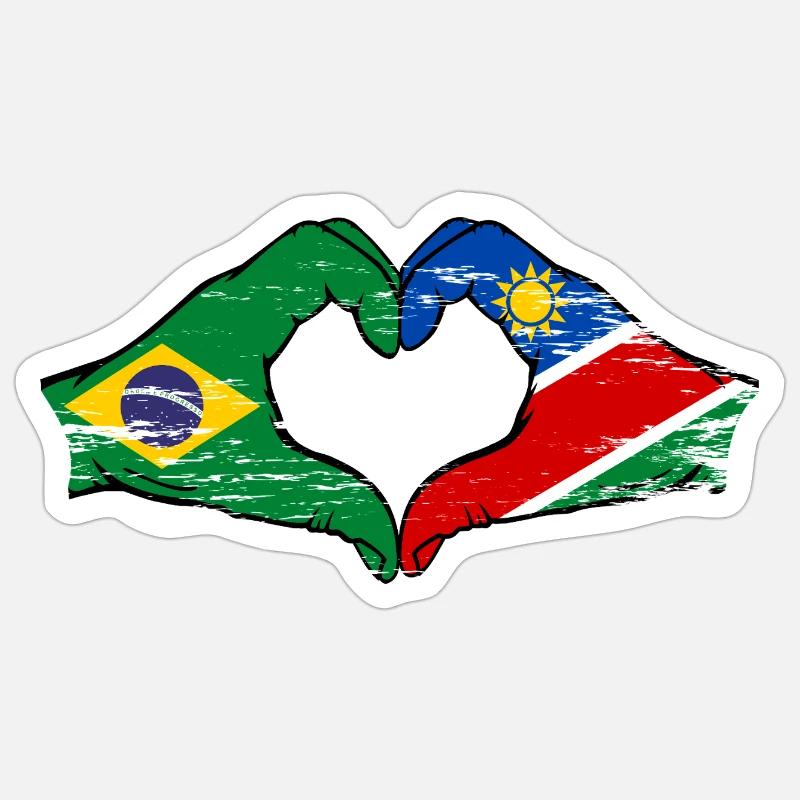 Brazil Namibia Flag Hands Heart Shape - Sticker size S (10 x 10 cm) - white matte