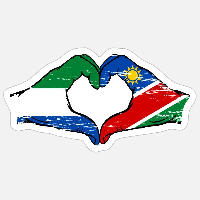 Sierra_Leone_Namibia_Flagge_Haende_Herzform_use - Sticker taille S (10 x 10 cm) - blanc mat