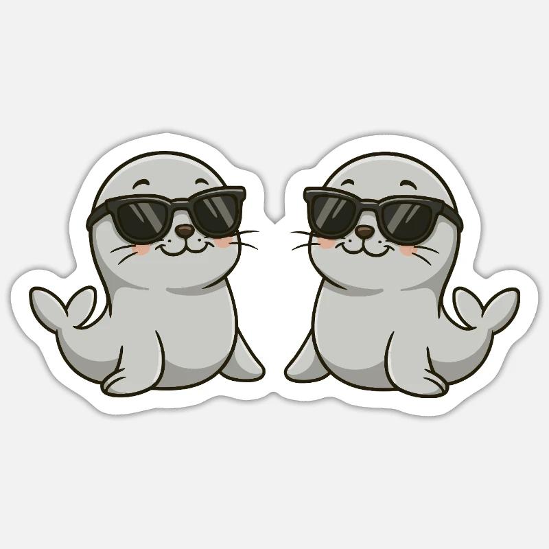 Illustration de loutre cool Doppelganger - Sticker taille S (10 x 10 cm) - blanc mat