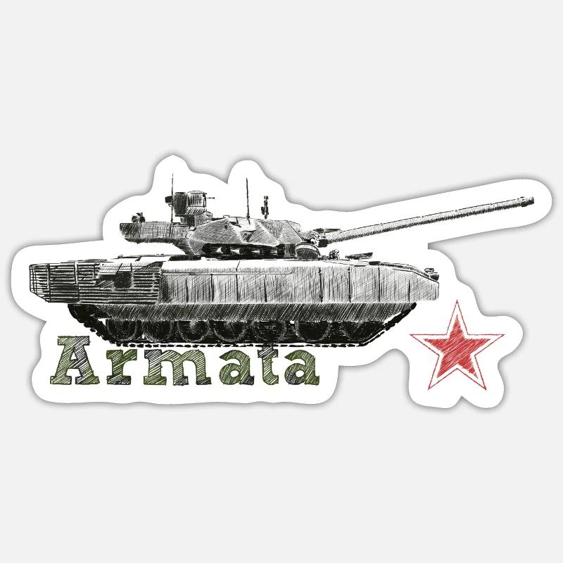Panzer Silhouette mit rotem Stern - Sticker Größe S (10 x 10 cm) - Mattweiß