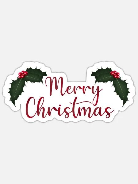Fröhlicher Weihnachtsschriftzug mit Stechpalmen - Sticker Größe S (10 x 10 cm) - Mattweiß