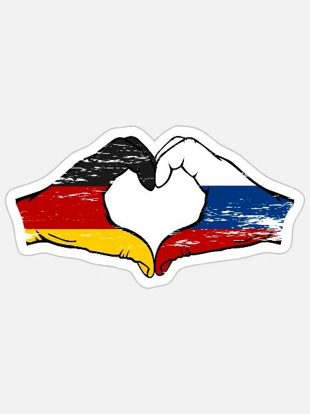 Deutschland Russland Flagge Herz - Sticker Größe S (10 x 10 cm) - Mattweiß