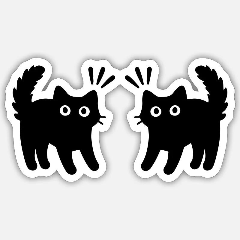 Chats Couple - Sticker taille S (10 x 10 cm) - blanc mat