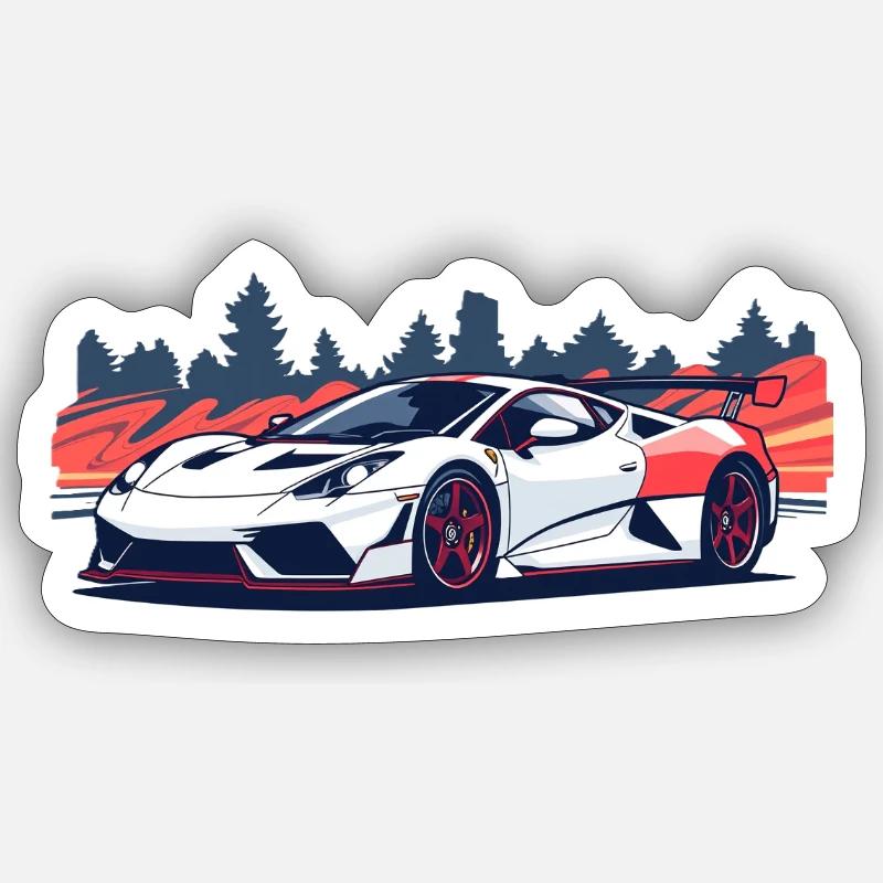 Racing supercar with a red accent - Sticker size S (10 x 10 cm) - white matte
