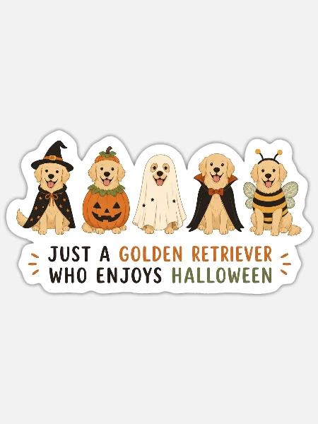 Golden Retriever Halloween-Trupp - Sticker Größe S (10 x 10 cm) - Mattweiß