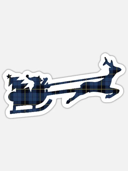 Blauer Tartan-Santa-Schlitten-Silhouette - Sticker Größe S (10 x 10 cm) - Mattweiß