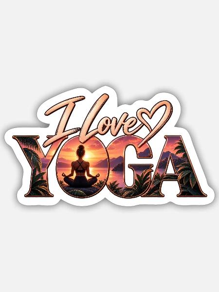 Ich liebe Yoga – Sonnenuntergangsmeditation - Sticker Größe S (10 x 10 cm) - Mattweiß