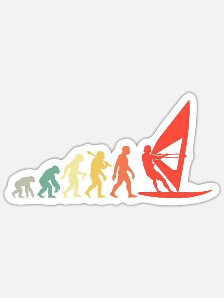Retro Windsurfer Evolution Für Surfer Wasserratten - Sticker Größe S (10 x 10 cm) - Mattweiß