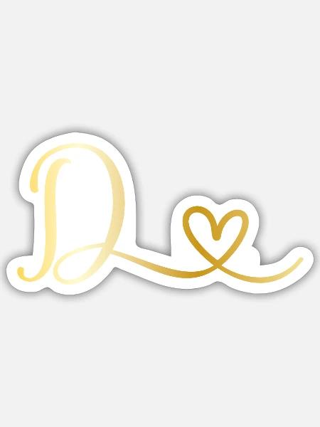 Buchstabe D goldenes Monogramm mit Herz - Sticker Größe S (10 x 10 cm) - Mattweiß