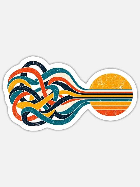 Streams to Sun – Retro-Sonne & verschlungene Linie - Sticker Größe S (10 x 10 cm) - Mattweiß