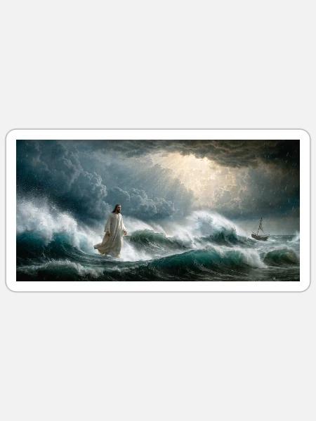 Jesus auf den Wellen - Sticker Größe S (10 x 10 cm) - Mattweiß