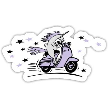 Italian 60s Motorroller mit Einhorn + Sterne - Sticker Größe S (10 x 10 cm) - Mattweiß - Vorne