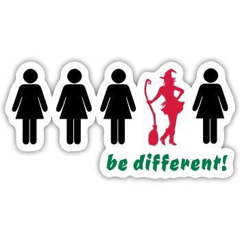 être différent! - être différent (sorcière) - Sticker taille S (10 x 10 cm) - blanc mat - Devant