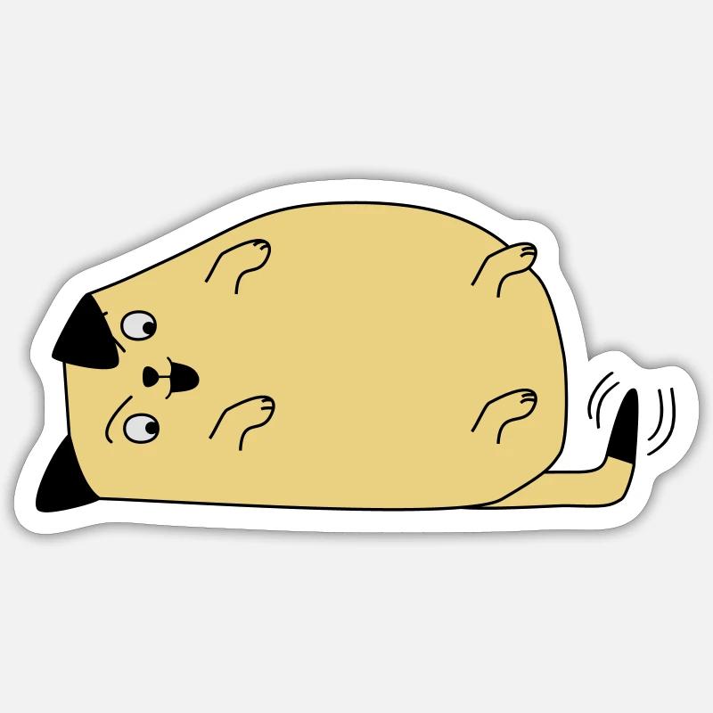 Chien regarde sa queue - Sticker taille S (10 x 10 cm) - blanc mat