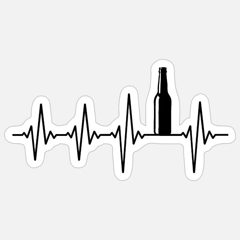Bierflasche Säufer Herzschlag - Sticker Größe S (10 x 10 cm) - Mattweiß