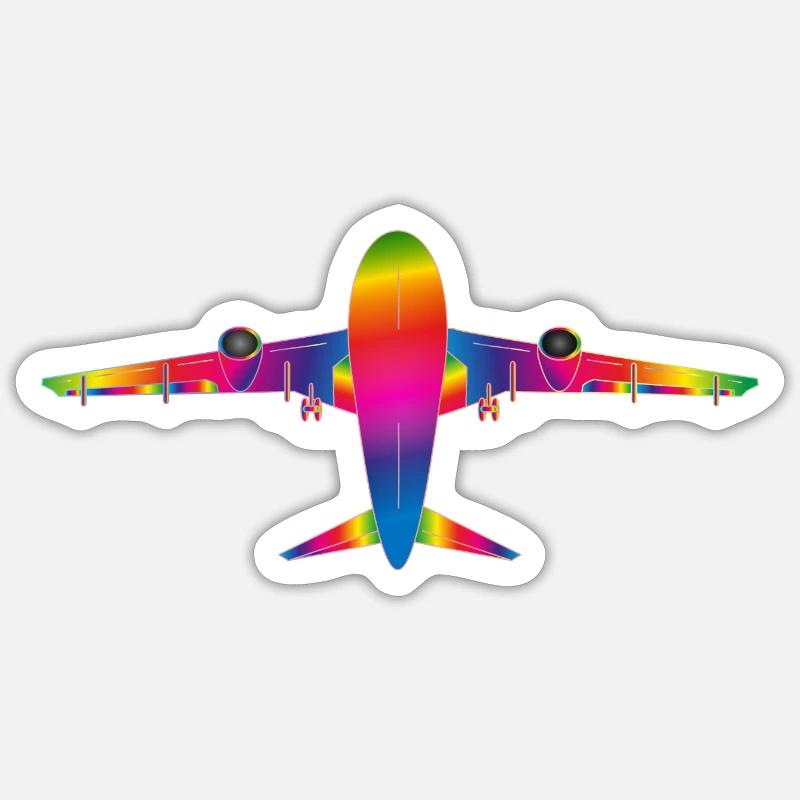 Flugzeug in Regenbogenfarben - Sticker Größe S (10 x 10 cm) - Mattweiß