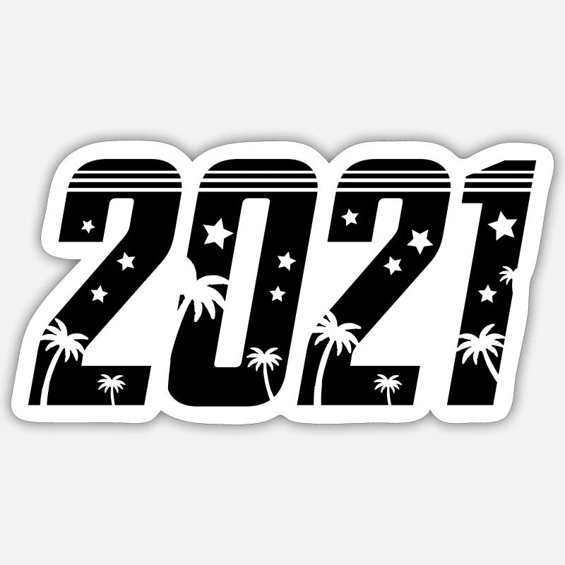 2021 strand palmen - Sticker Größe S (10 x 10 cm) - Mattweiß