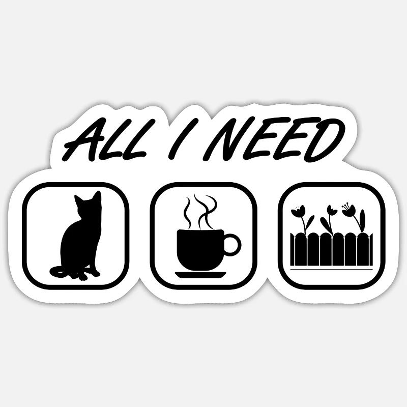 Jardin chat café - Sticker taille S (10 x 10 cm) - blanc mat