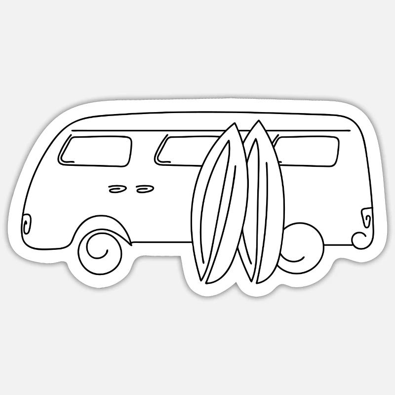 Retro-Van mit Surfbrettern - Sticker Größe S (10 x 10 cm) - Mattweiß