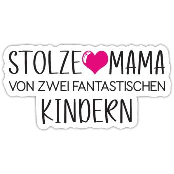 Stolze Mutter mit Herz von 2 Kindern Geschenk Idee - Sticker Größe S (10 x 10 cm) - Mattweiß - Vorne