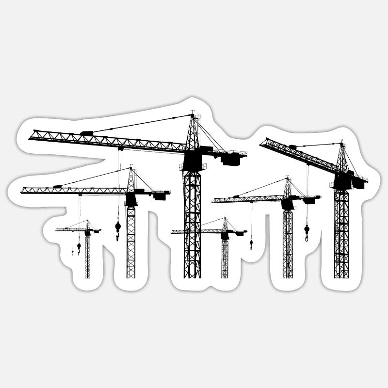 Black silhouette with construction cranes - Sticker size S (10 x 10 cm) - white matte
