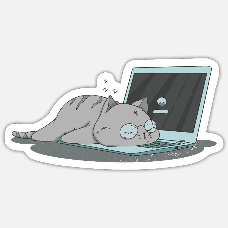 Sleeping cat home office Sticker taille S (10 x 10 cm)