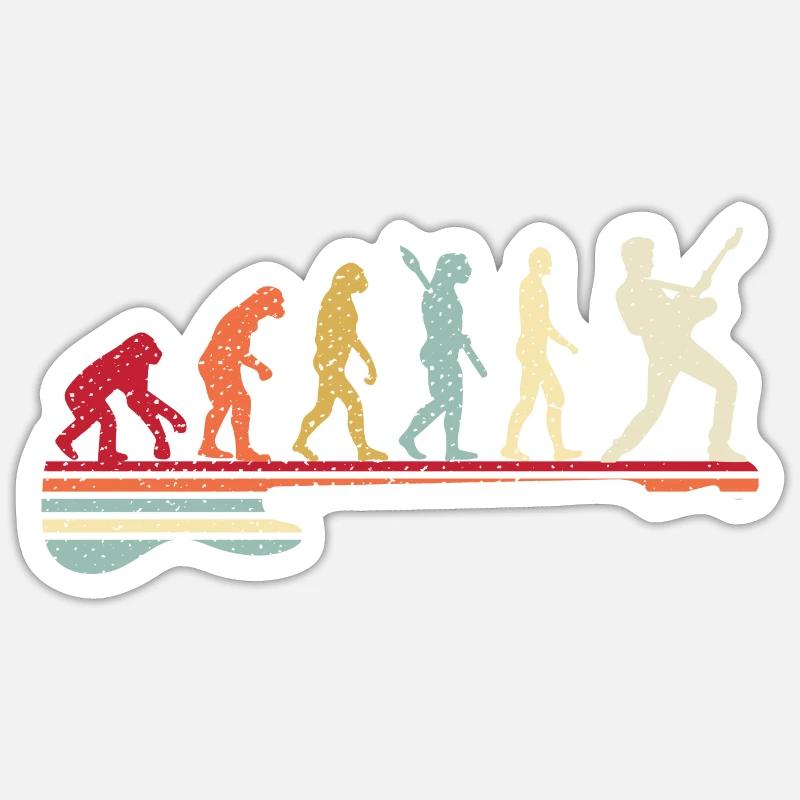 Evolution au guitariste, j’aime les notes et la musique Sticker taille S (10 x 10 cm)