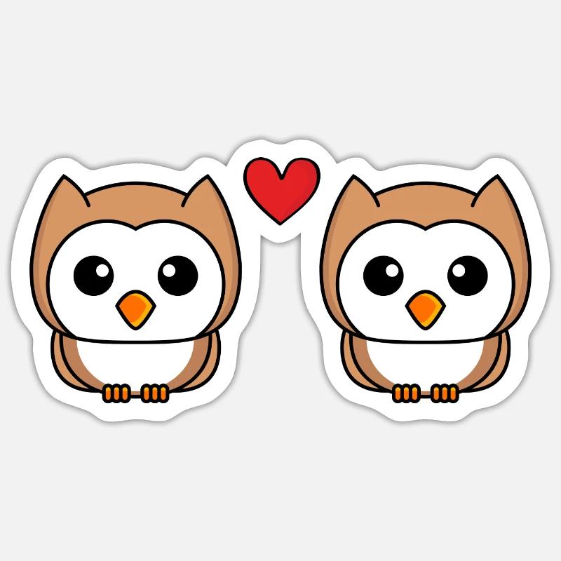 Eule Comic Paar Liebe - Sticker Größe S (10 x 10 cm) - Mattweiß