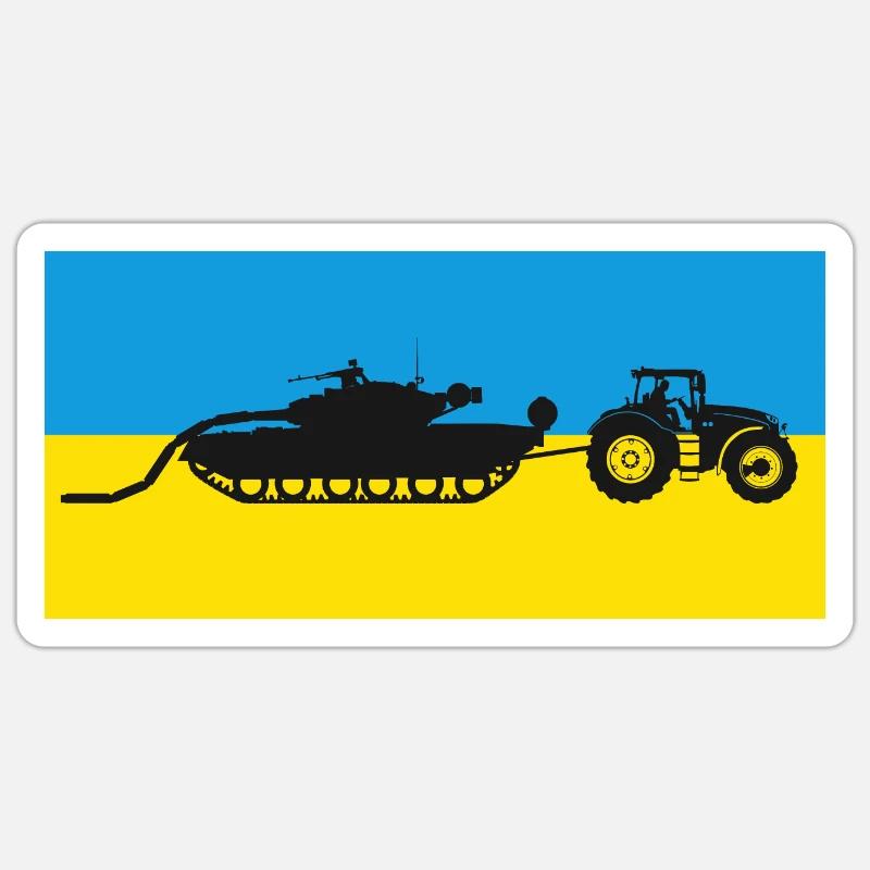 Ukrainischer Traktor zieht einen Panzer. - Sticker Größe S (10 x 10 cm) - Mattweiß