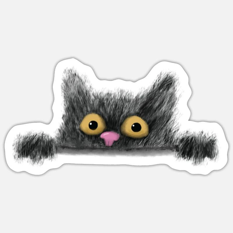 Chat peeping - Sticker taille S (10 x 10 cm) - blanc mat