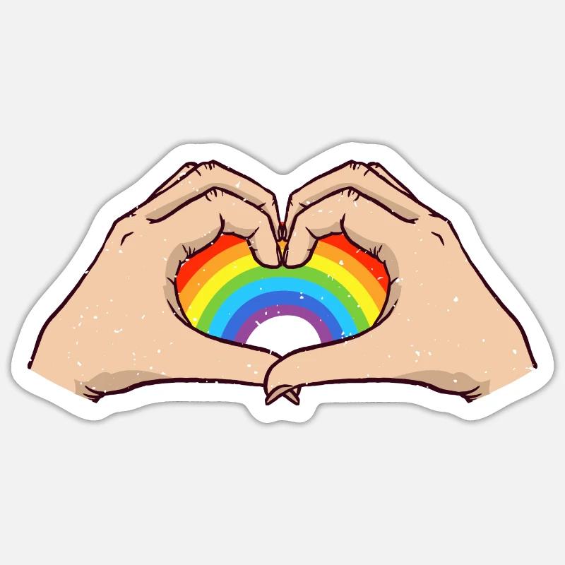 CSD LGBT Hände formen Regenbogen Herz Pride - Sticker Größe S (10 x 10 cm) - Mattweiß