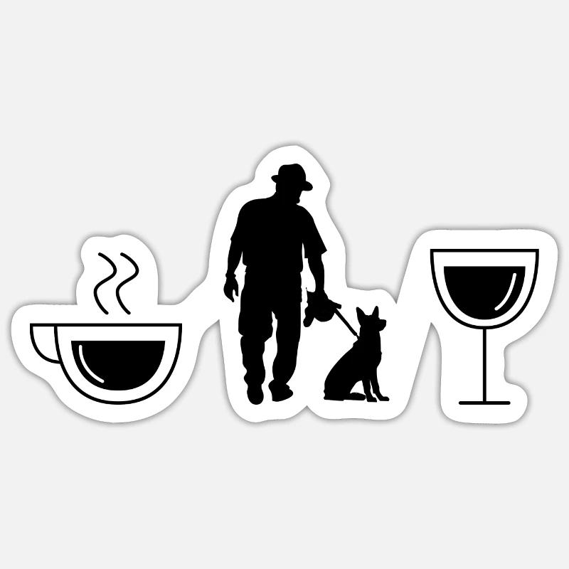 Café vin et chien - (4) - Sticker taille S (10 x 10 cm) - blanc mat