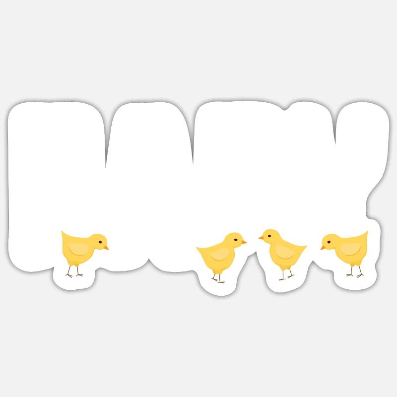 Papy avec Poussins - Sticker taille S (10 x 10 cm) - blanc mat