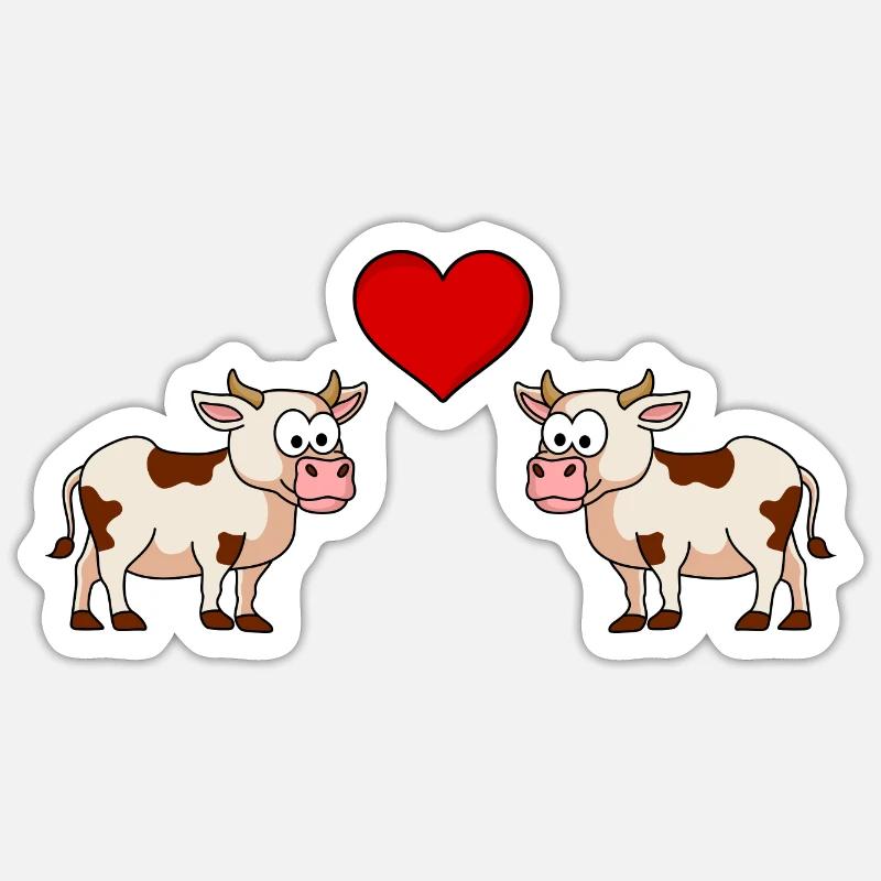 Kuh Comic Paar Liebe - Sticker Größe S (10 x 10 cm) - Mattweiß