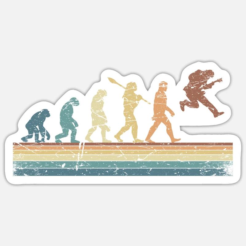 Human Evolution Guitar Band Retro Vintage - Sticker Größe S (10 x 10 cm) - Mattweiß
